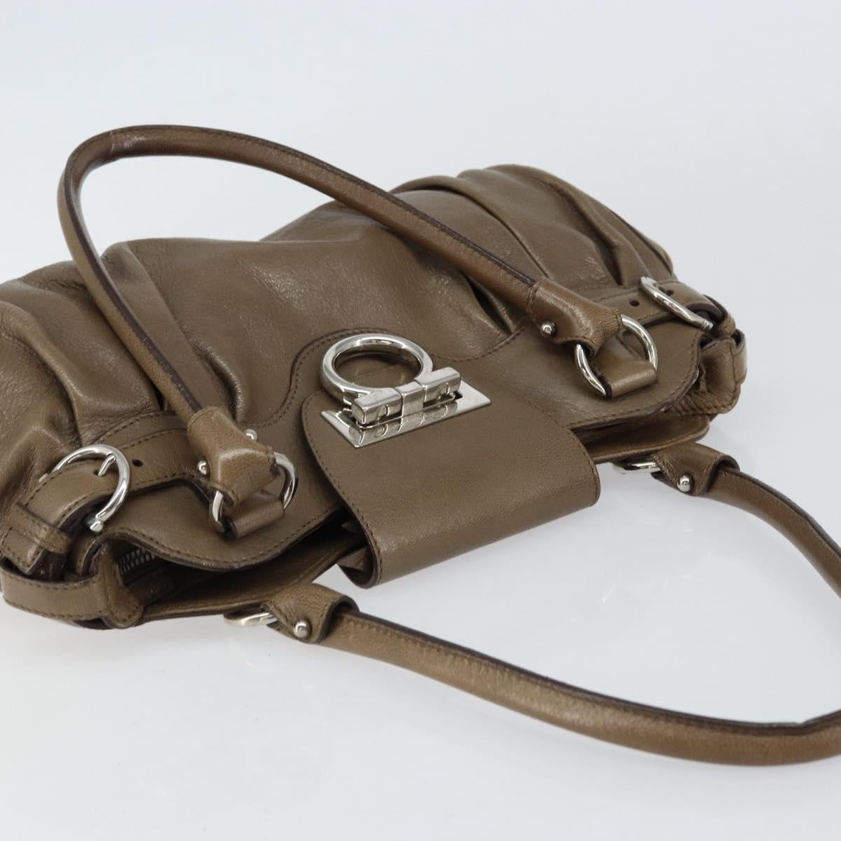 Salvatore Ferragamo Gancini handbag Leather, BROWN, LEATHER, Handbag