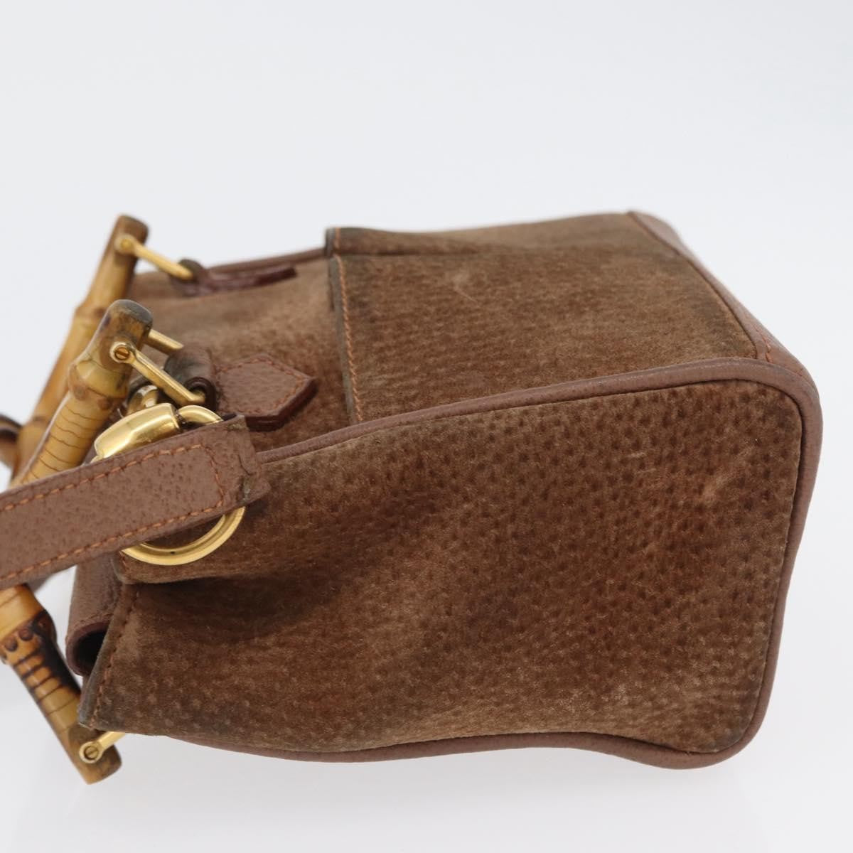 Gucci Vintage Bamboo Front Pocket Tote Suede, BROWN, SUEDE, Handbag