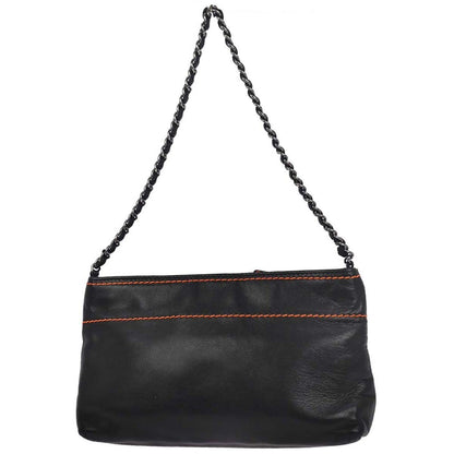 Chanel Lax Pochette Leather, BLACK, LEATHER, Clutche & pouche