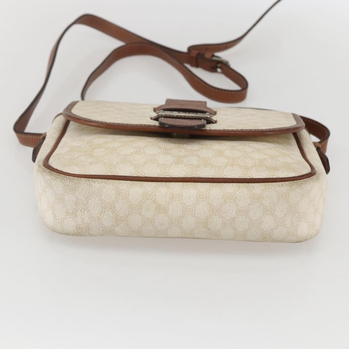 Celine Vintage Macadam Shoulder Bag Canvas and Leather, WHITE, CANVAS, Shoulder bag
