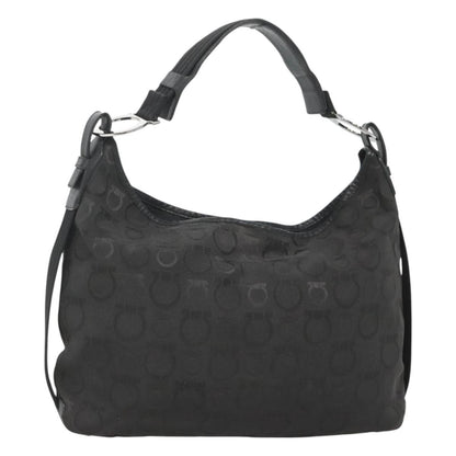 Salvatore Ferragamo Gancini Shoulder Bag Canvas, BLACK, CANVAS, Shoulder bag