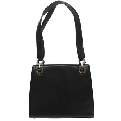 Salvatore Ferragamo Gancini Shoulder Bag Leather, BLACK, LEATHER, Tote bag