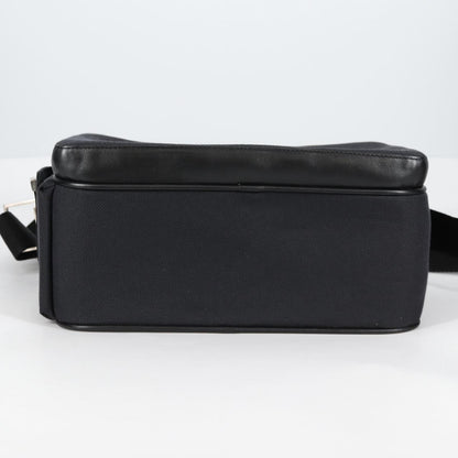 Versace Front Pocket Shoulder Bag Leather and Canvas, BLACK, CANVAS, Shoulder bag