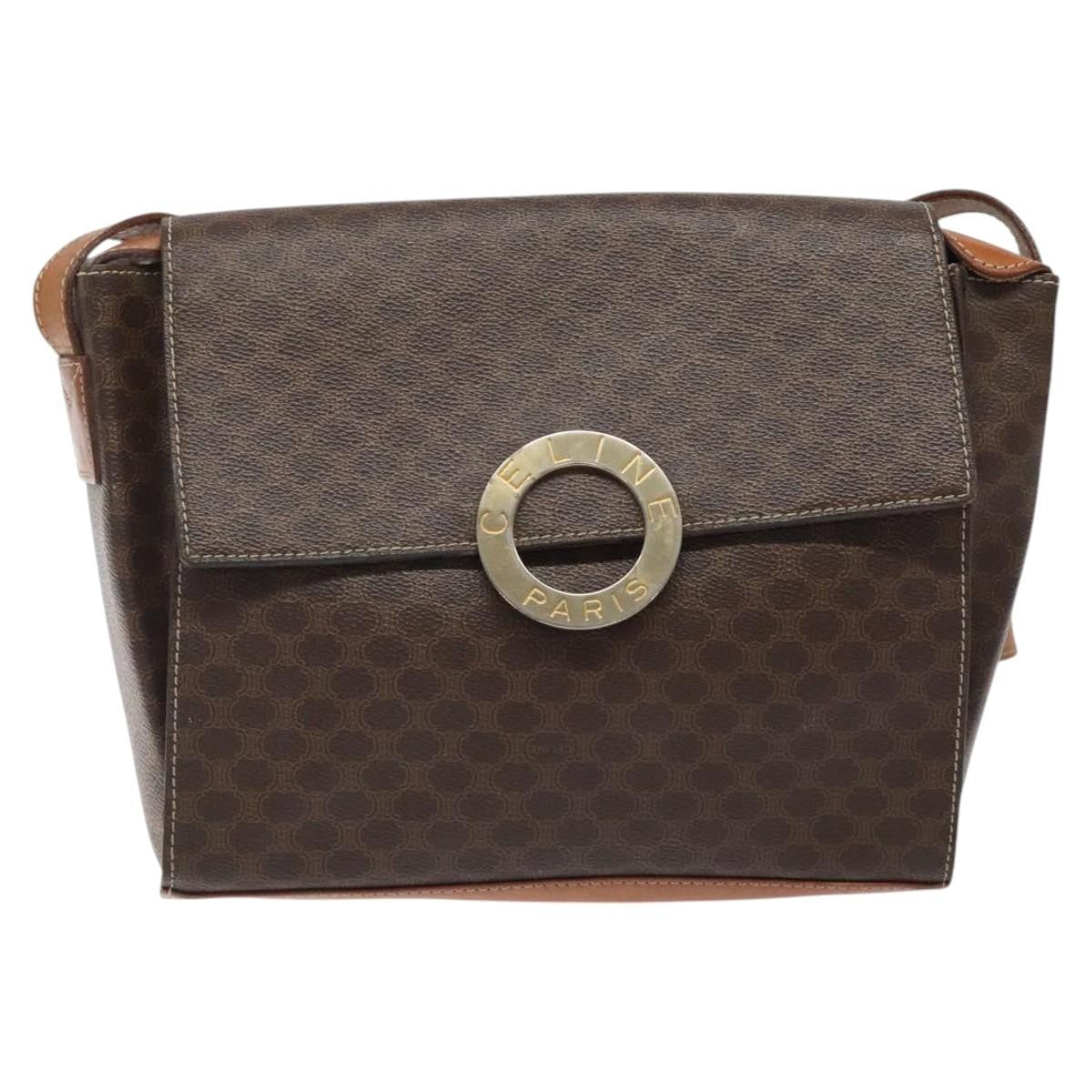 Celine Vintage Macadam Circle Logo Shoulder Bag Canvas and Leather, Brown, Canvas, Shoulder Bag