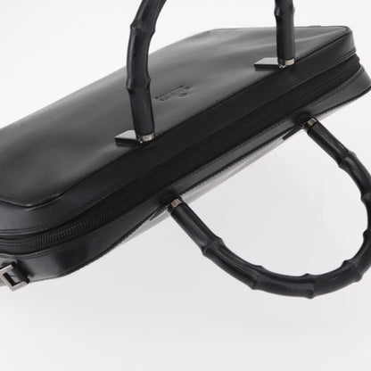 Gucci Vintage Bamboo Handle Bag Leather, BLACK, LEATHER, Handbag