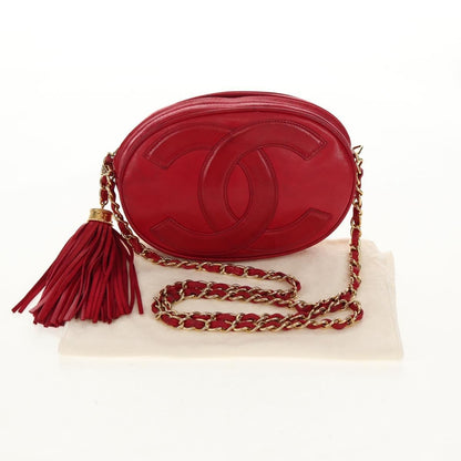Chanel Vintage Oval CC Tassel Crossbody Bag Leather, RED, LEATHER, Shoulder bag