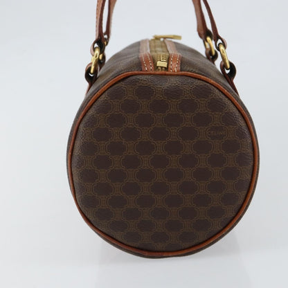 Celine Vintage Macadam Handbag Canvas and Leather, BROWN, PVC, Shoulder bag