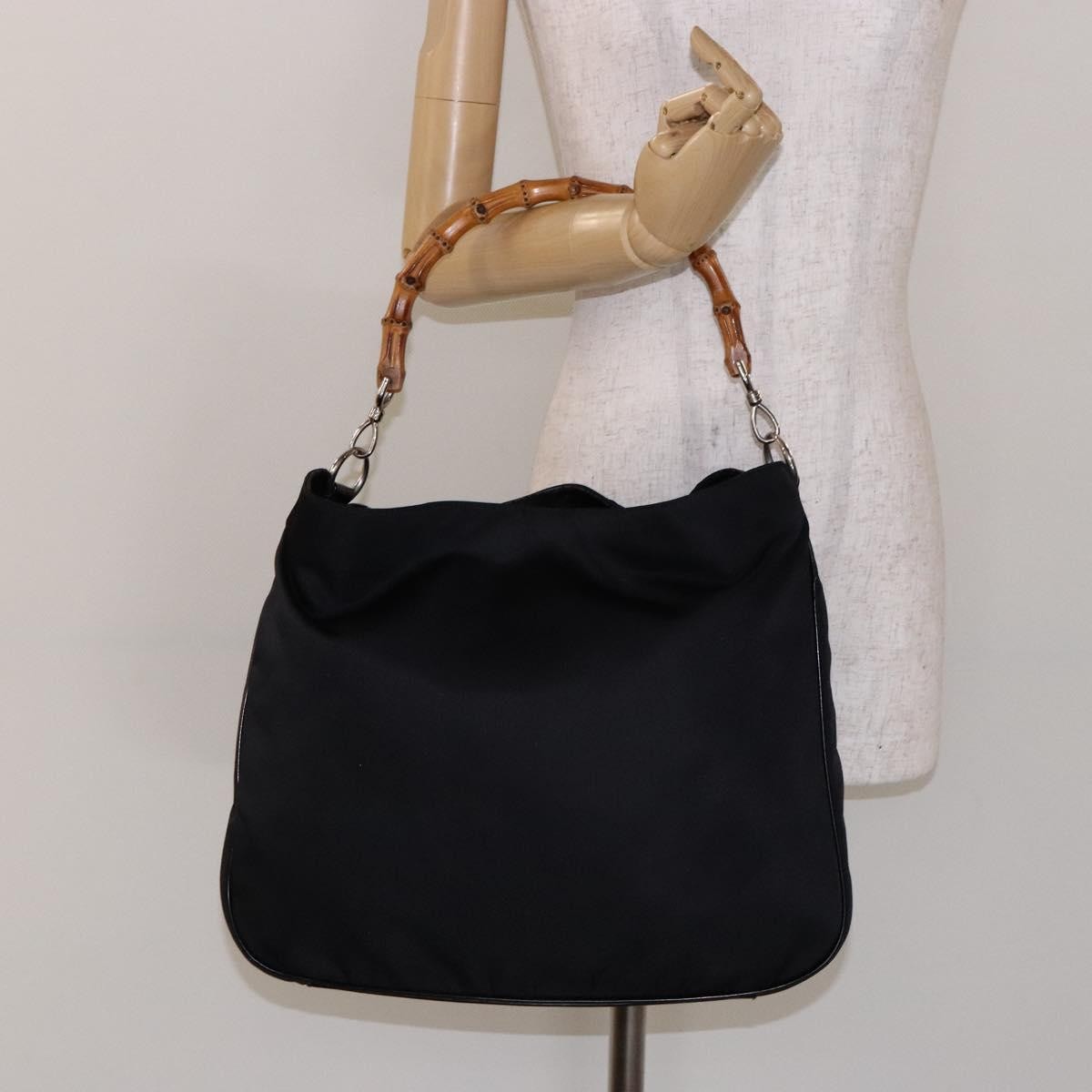 Gucci Vintage Bamboo Handle Tote Nylon, Black, Nylon, Tote Bag