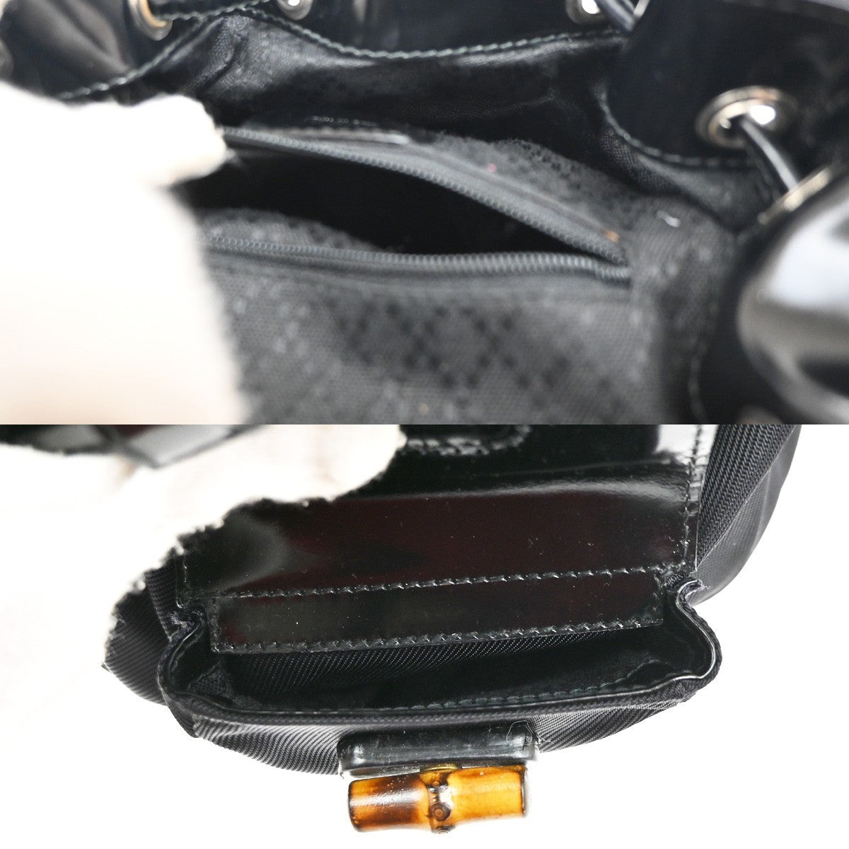Gucci Vintage Bamboo Backpack Nylon and Patent Leather, BLACK, NYLON, Backpack