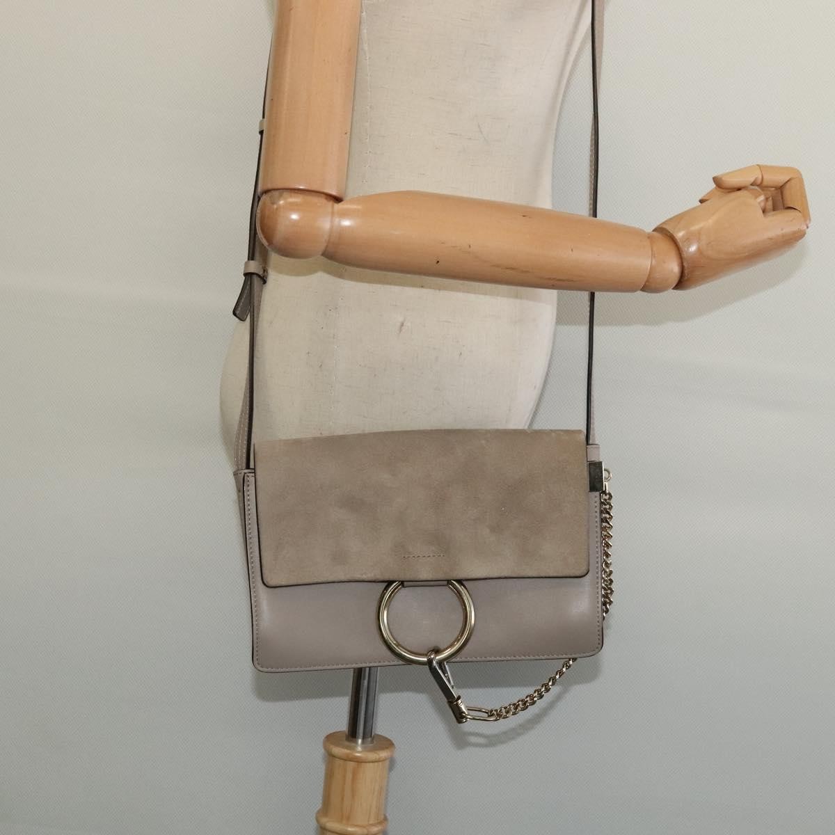 Chloe Faye Shoulder Bag Leather and Suede, GRAY, LEATHER, Shoulder bag