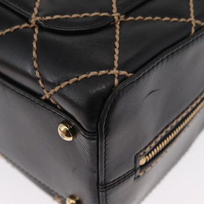 Chanel Surpique Boston Bag Quilted Leather, BLACK, LEATHER, Travel bag