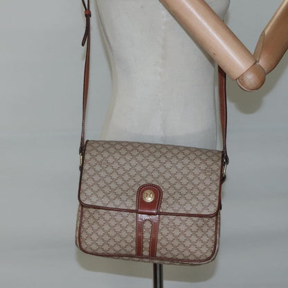 Celine Vintage Macadam Shoulder Bag Canvas and Leather, BEIGE, CANVAS, Shoulder bag