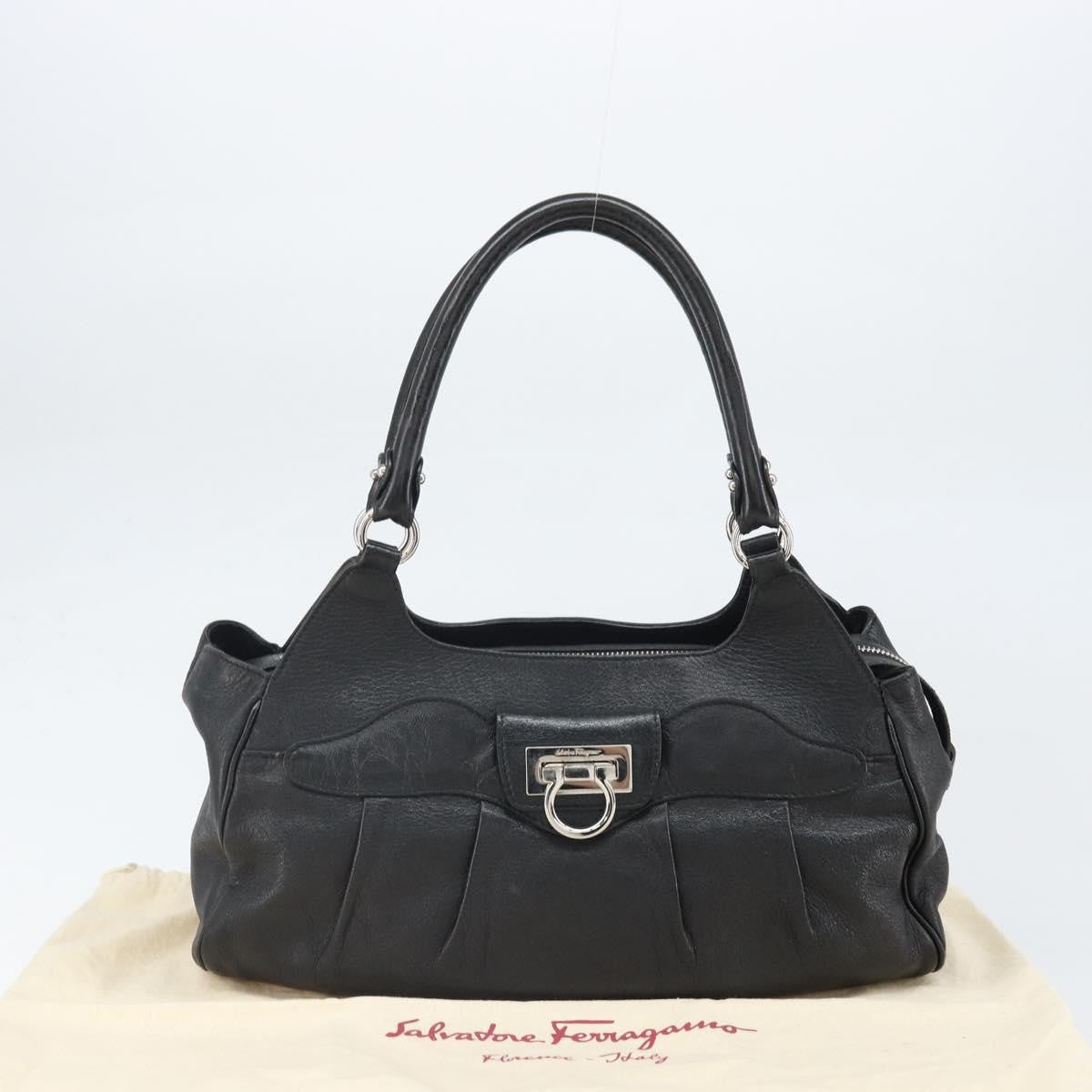 Salvatore Ferragamo Gancini handbag Leather, Black, Leather, Handbag