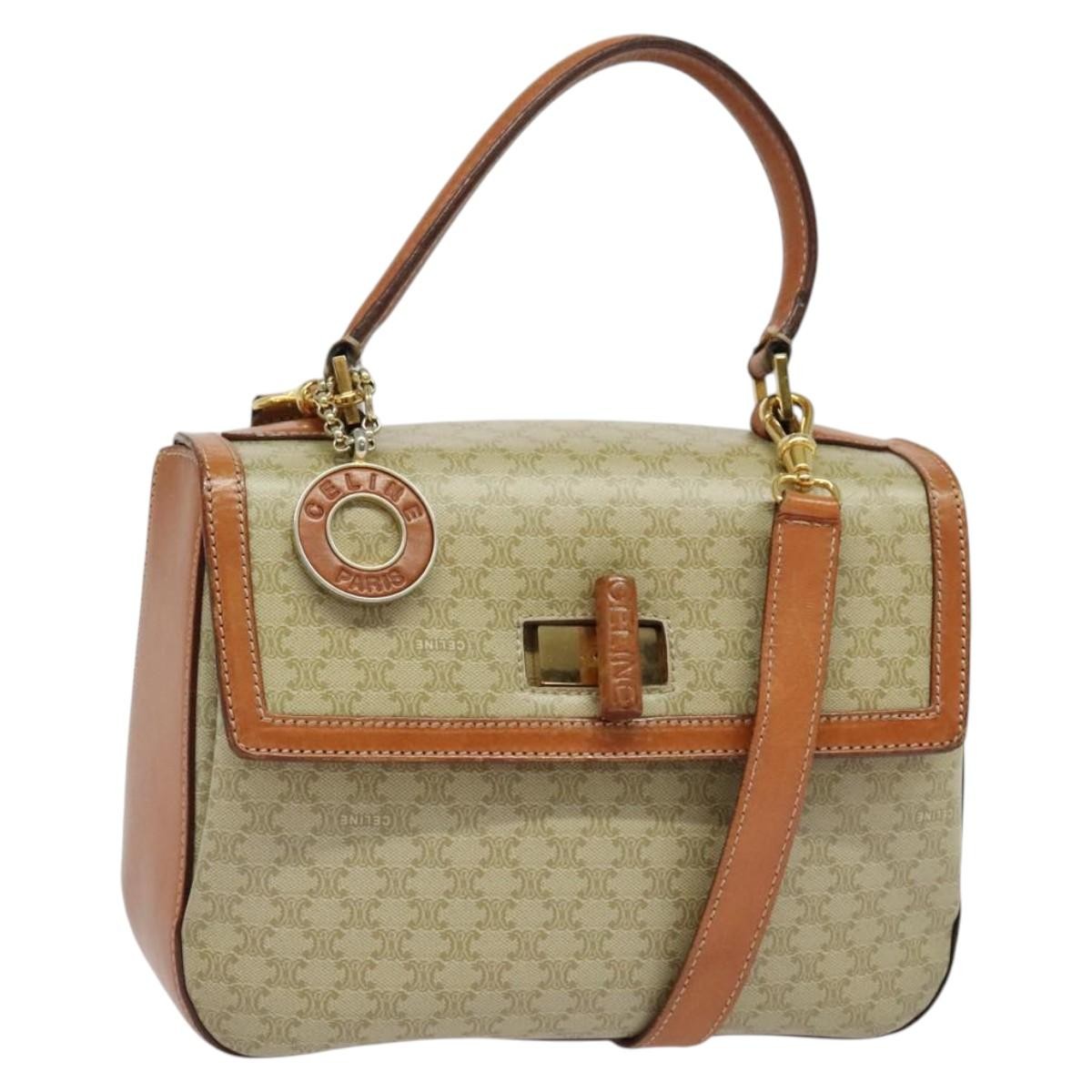 Celine Vintage Convertible Top Handle Bag Macadam Coated Canvas, BEIGE, CANVAS, Handbag