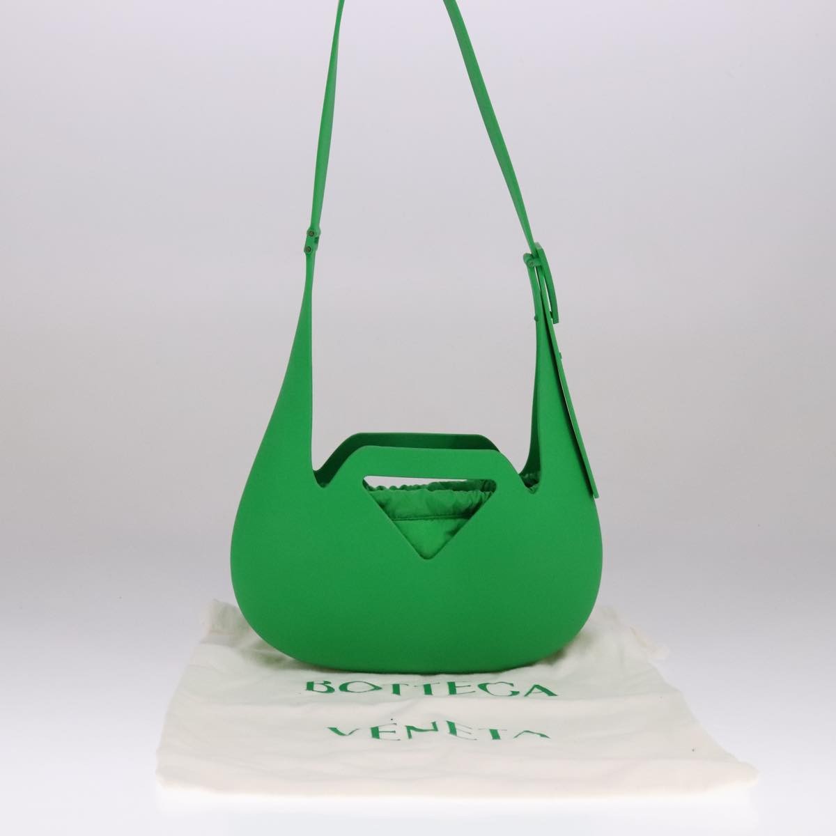 Bottega Veneta Punch Shoulder Bag Rubber with Nylon, GREEN, RUBBER, Shoulder bag