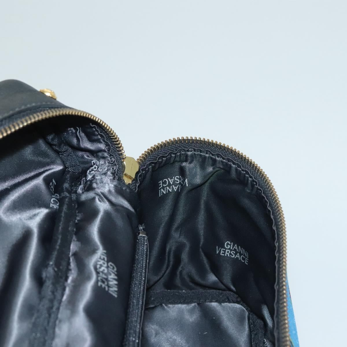 Versace Vanity Hand Bag Canvas and Leather, BLUE, CANVAS, Clutche & pouche