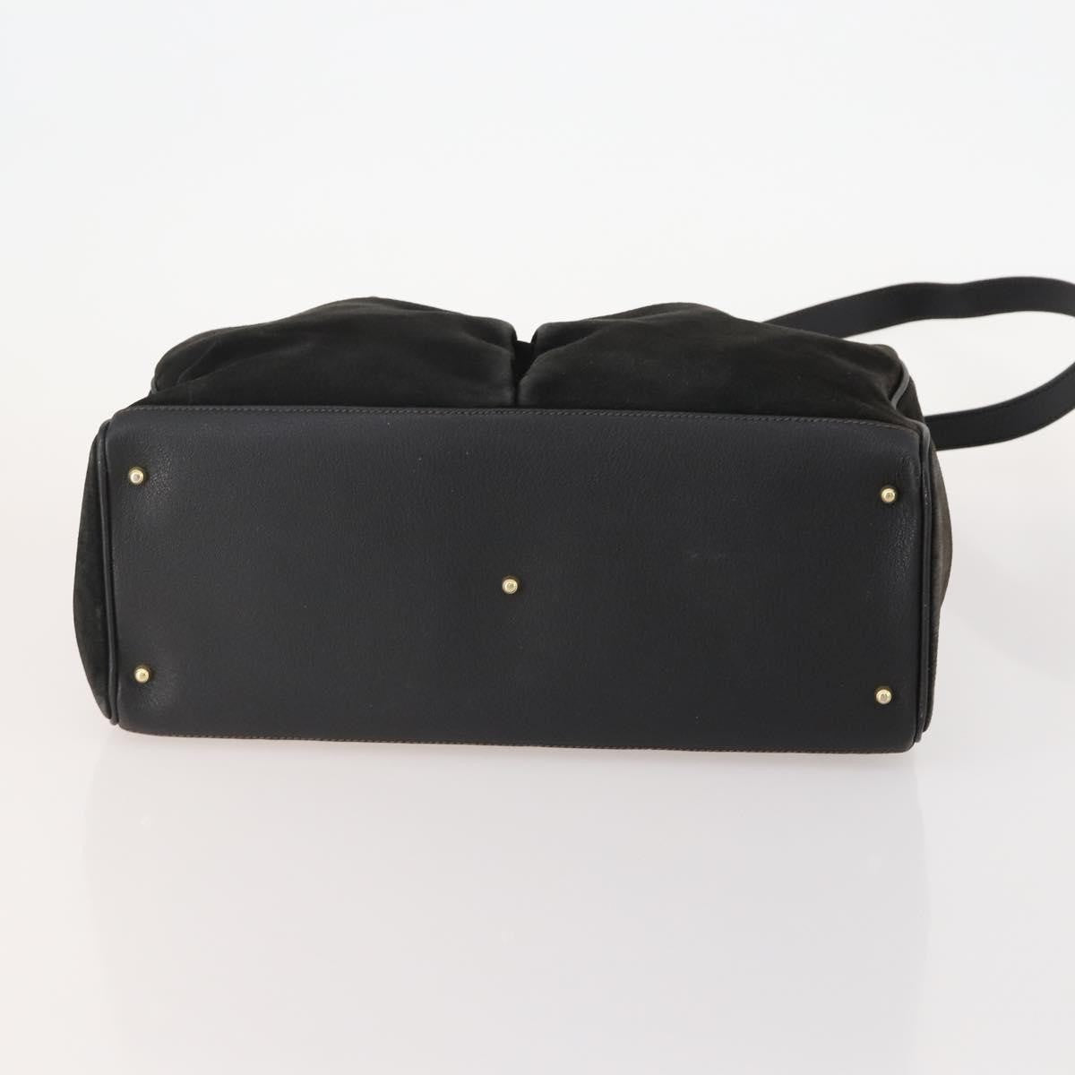 Gucci Vintage Diana Bamboo Top Handle Tote Ostrich, Black, Suede, Tote Bag