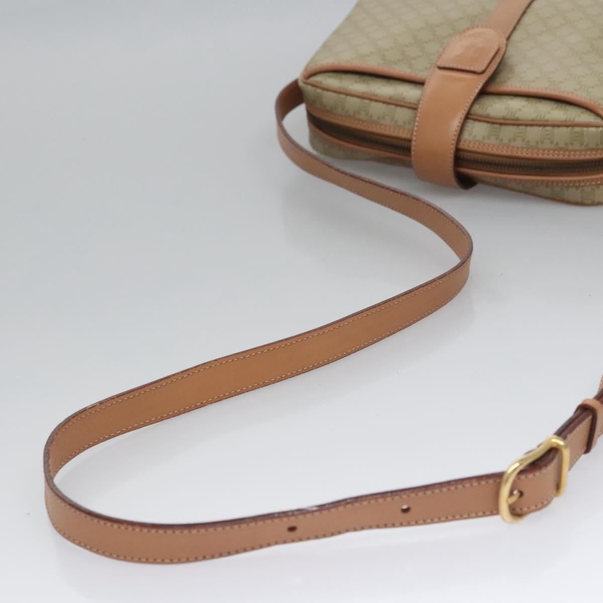 Celine Vintage Macadam Shoulder Bag Canvas and Leather, BEIGE, CANVAS, Shoulder bag