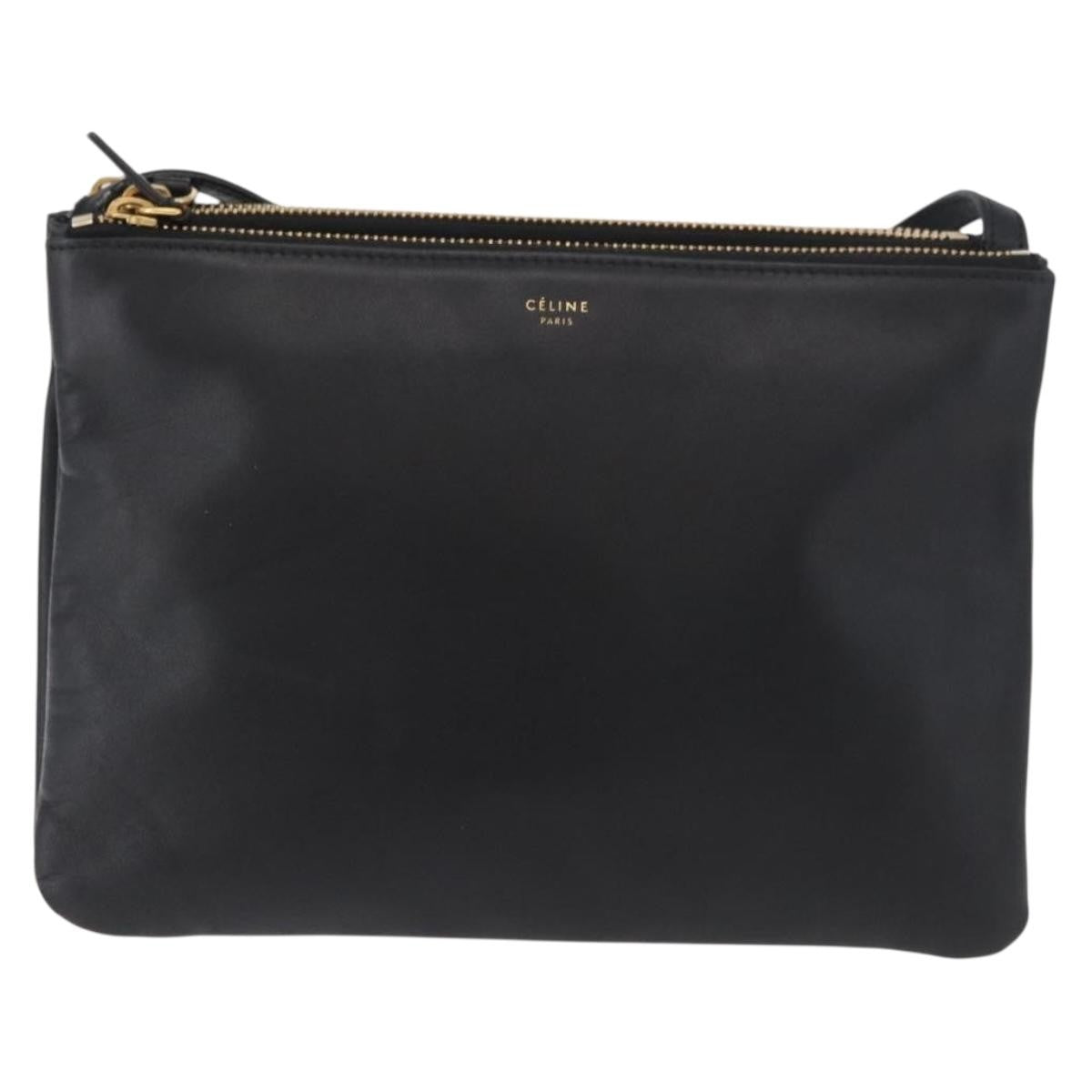 Celine Trio Crossbody Bag Leather, Black, Leather, Shoulder Bag