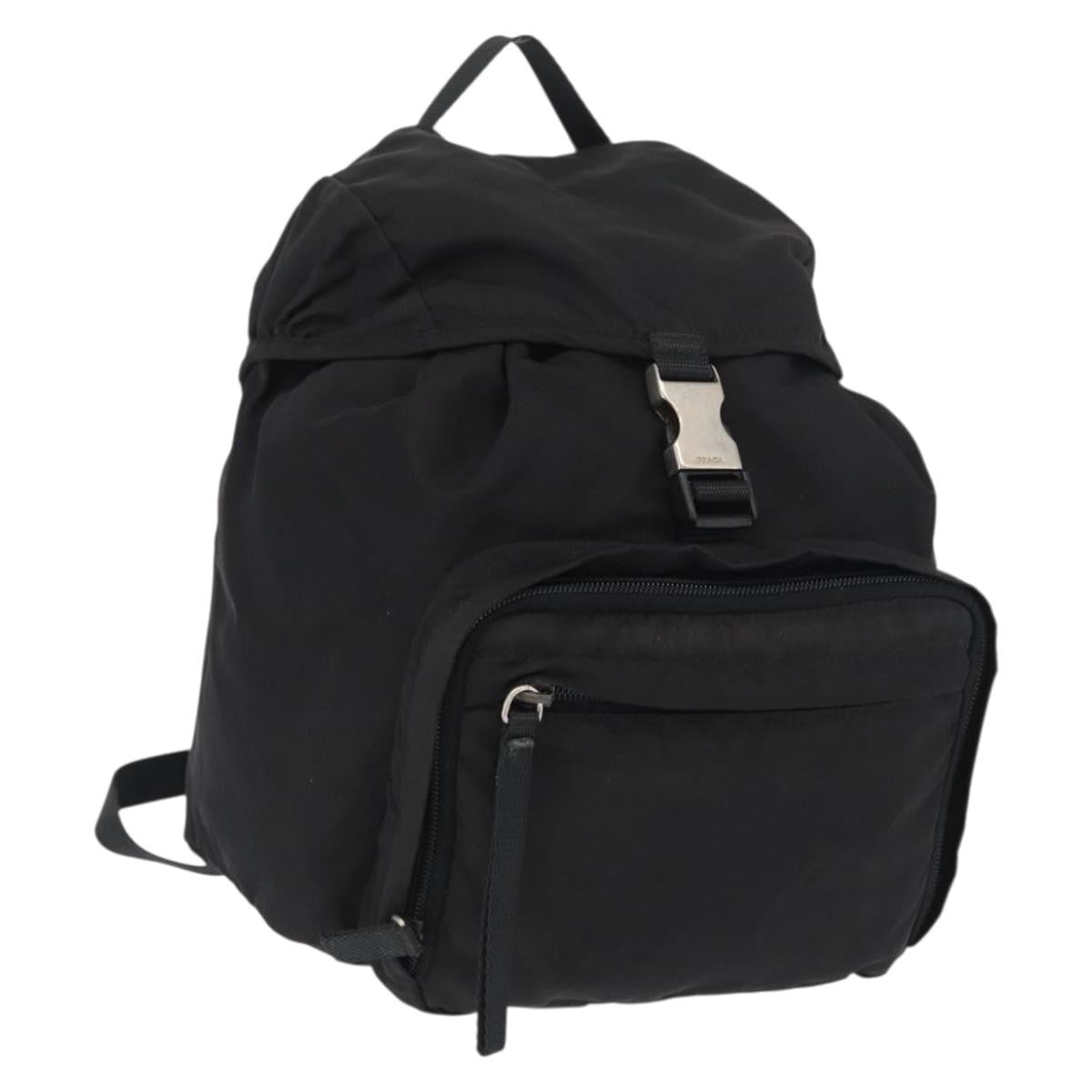 Prada Single Buckle Pocket Backpack Tessuto, BLACK, NYLON, Backpack