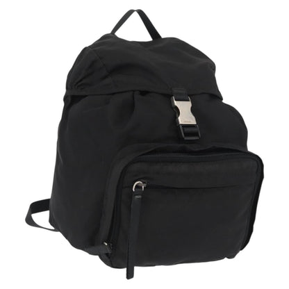 Prada Single Buckle Pocket Backpack Tessuto, BLACK, NYLON, Backpack