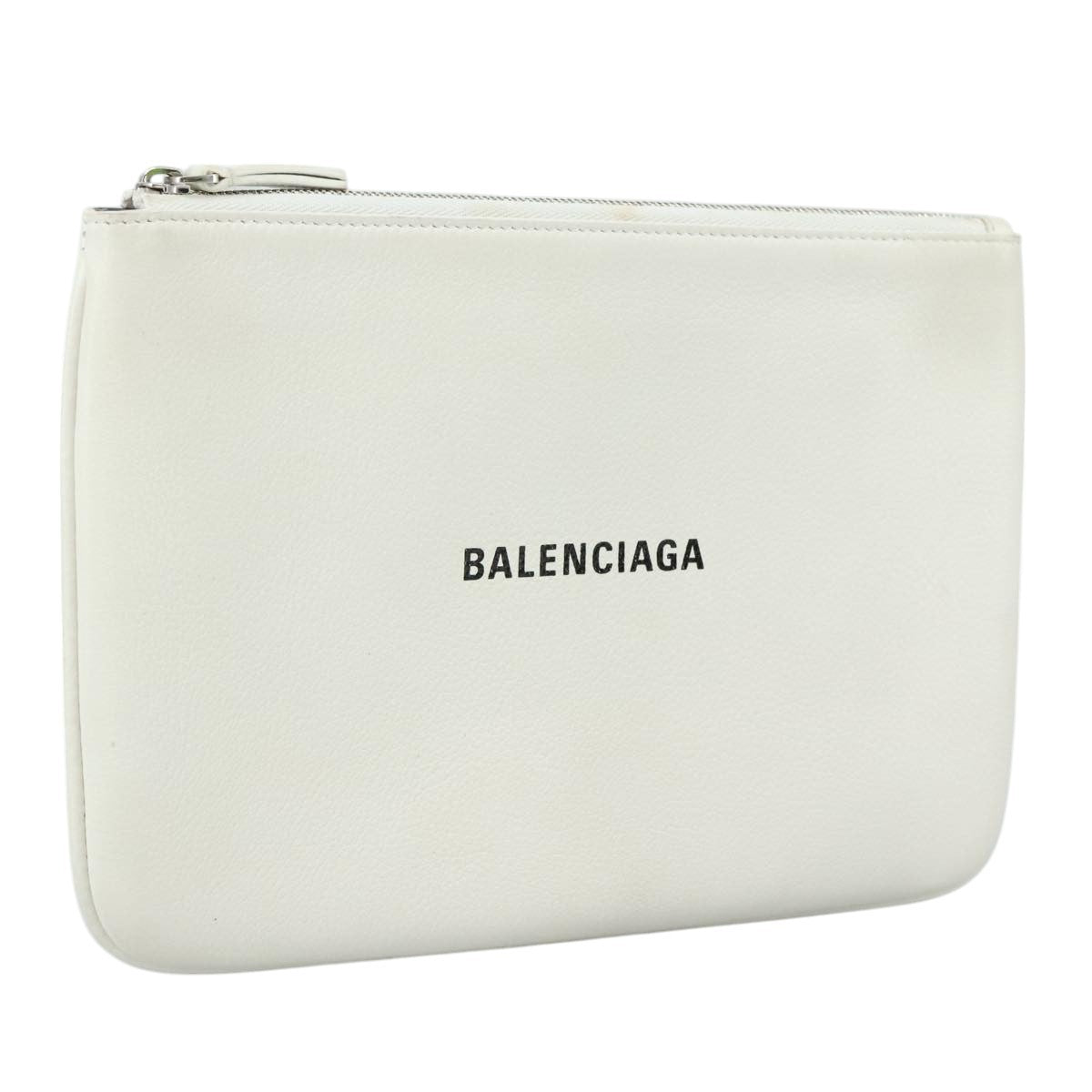 Balenciaga Everyday Logo Pouch Printed Leather, WHITE, LEATHER, Clutche & pouche