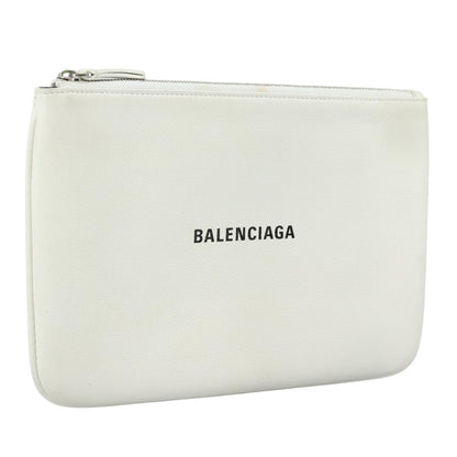 Balenciaga Everyday Logo Pouch Printed Leather, WHITE, LEATHER, Clutche & pouche