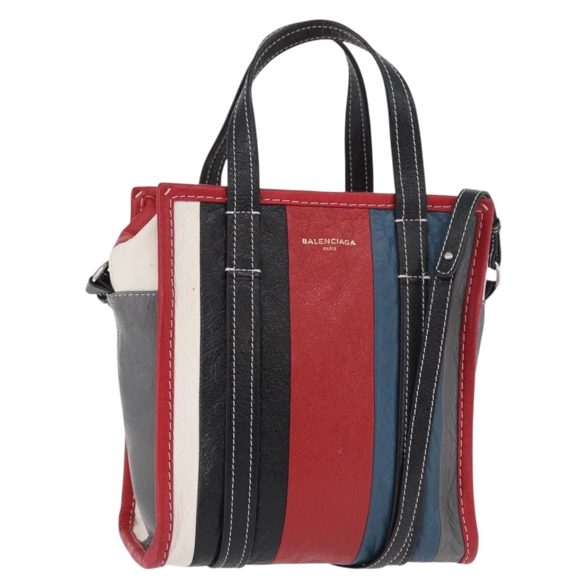 Balenciaga Bazar Convertible Tote Striped Leather, Multicolour, Leather, Handbag