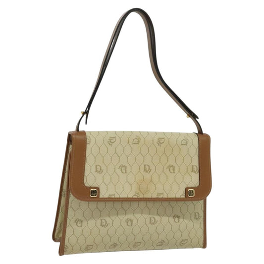 Christian Dior Vintage Honeycomb Shoulder Bag Canvas and Leather, BEIGE, CANVAS, Shoulder bag