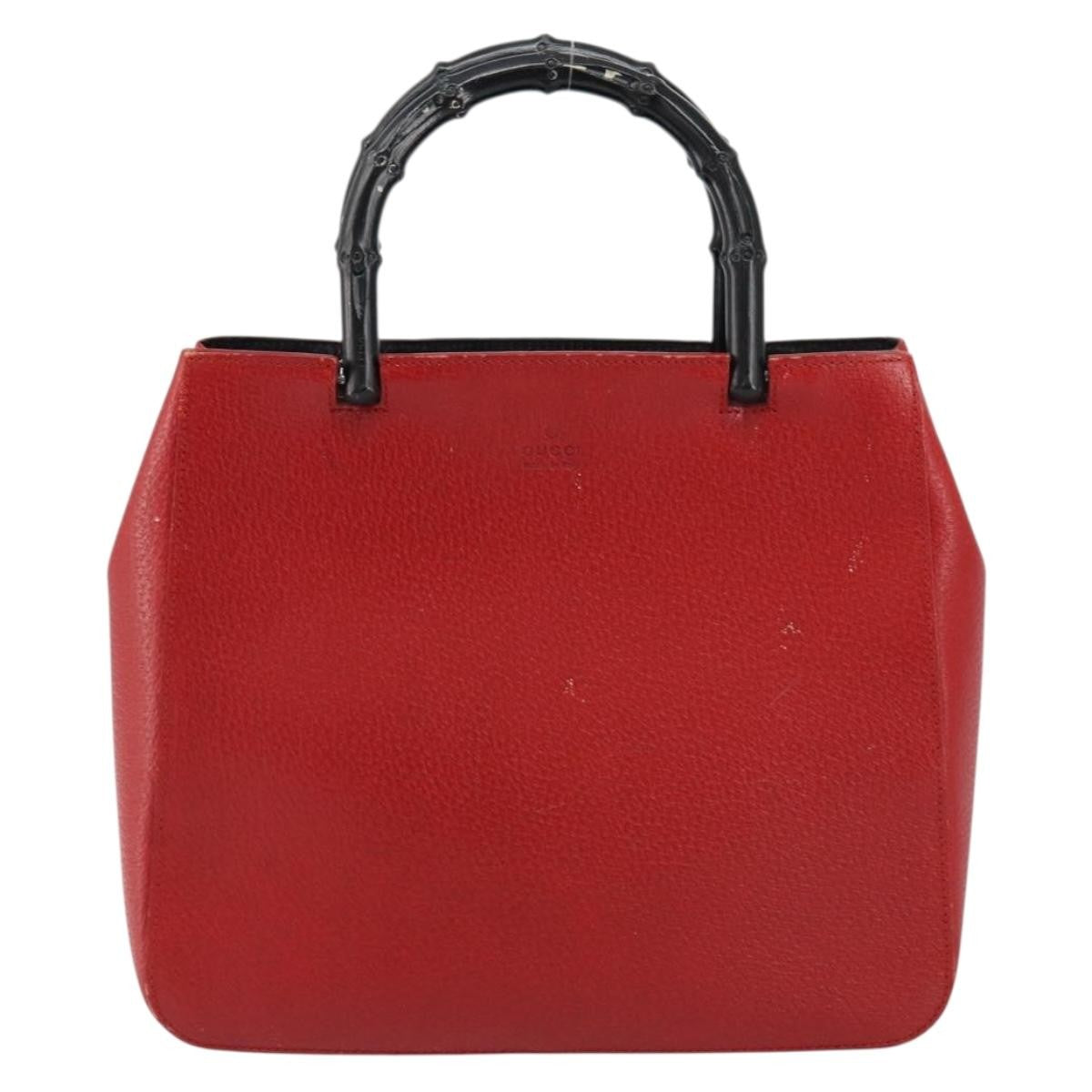Gucci Vintage Bamboo Handle Bag Leather, RED, LEATHER, Handbag