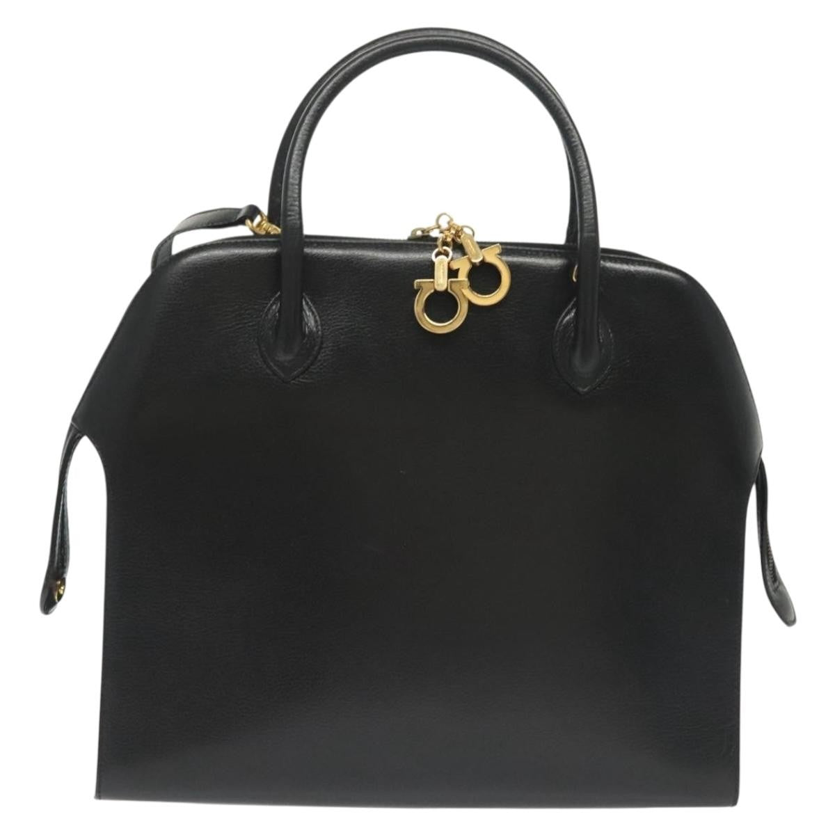 Salvatore Ferragamo Convertible Dome Gancini Leather, BLACK, LEATHER, Handbag