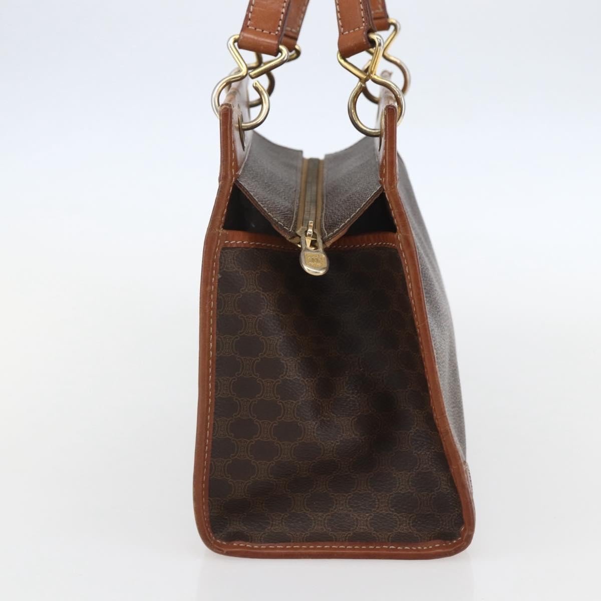 Celine Vintage Macadam Handbag Canvas and Leather, BROWN, CANVAS, Handbag