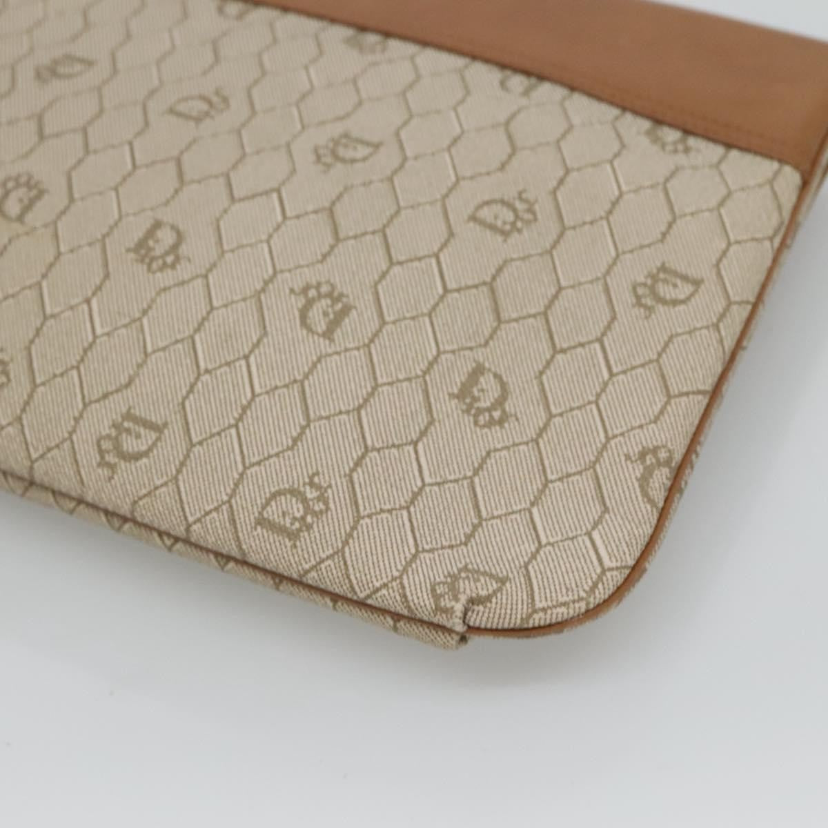 Christian Dior Vintage Honeycomb Zip Pouch Canvas and Leather, BEIGE, CANVAS, Clutche & pouche
