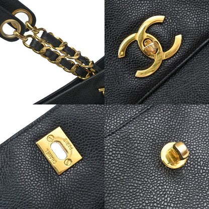 Chanel Vintage Front Pocket Shoulder Bag Leather, BLACK, CALFSKIN, Shoulder bag