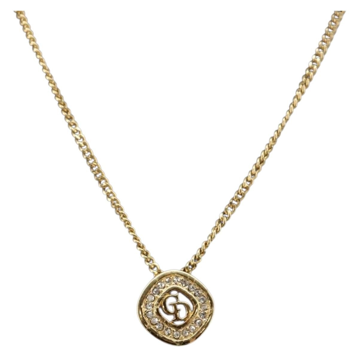 Christian Dior CD Pendant Necklace Metal and Crystals, GOLD, METAL, Necklace