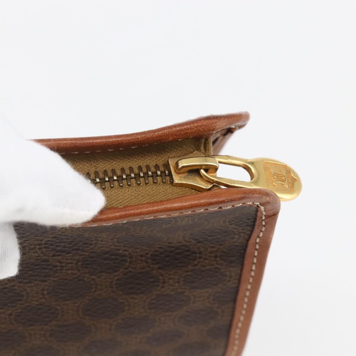 Celine Macadam Pochette Canvas and Leather, BROWN, CANVAS, Clutche & pouche