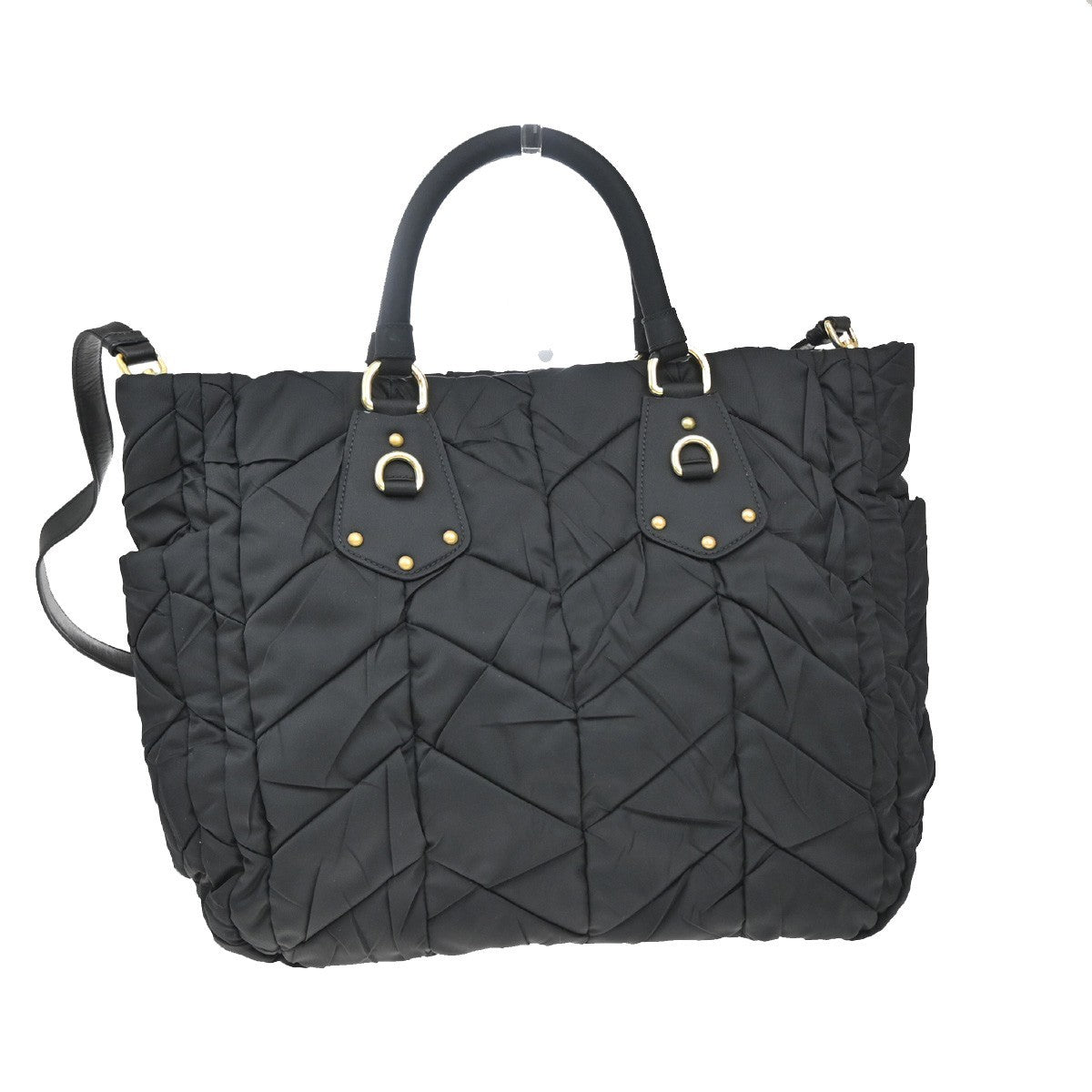 Prada Convertible Side Pocket Tote Chevron Tessuto, Black, Nylon, Tote Bag