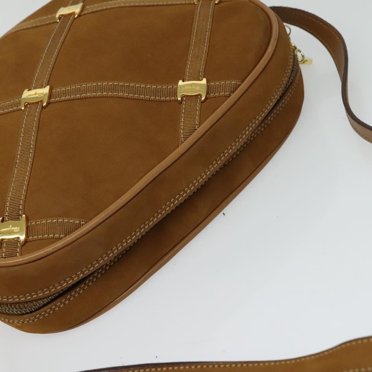 Salvatore Ferragamo Vala Shoulder Bag Suede, BROWN, SUEDE, Shoulder bag