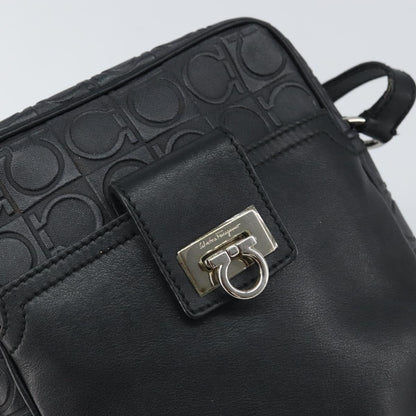 Salvatore Ferragamo Gancini Shoulder Bag Leather, BLACK, LEATHER, Shoulder bag
