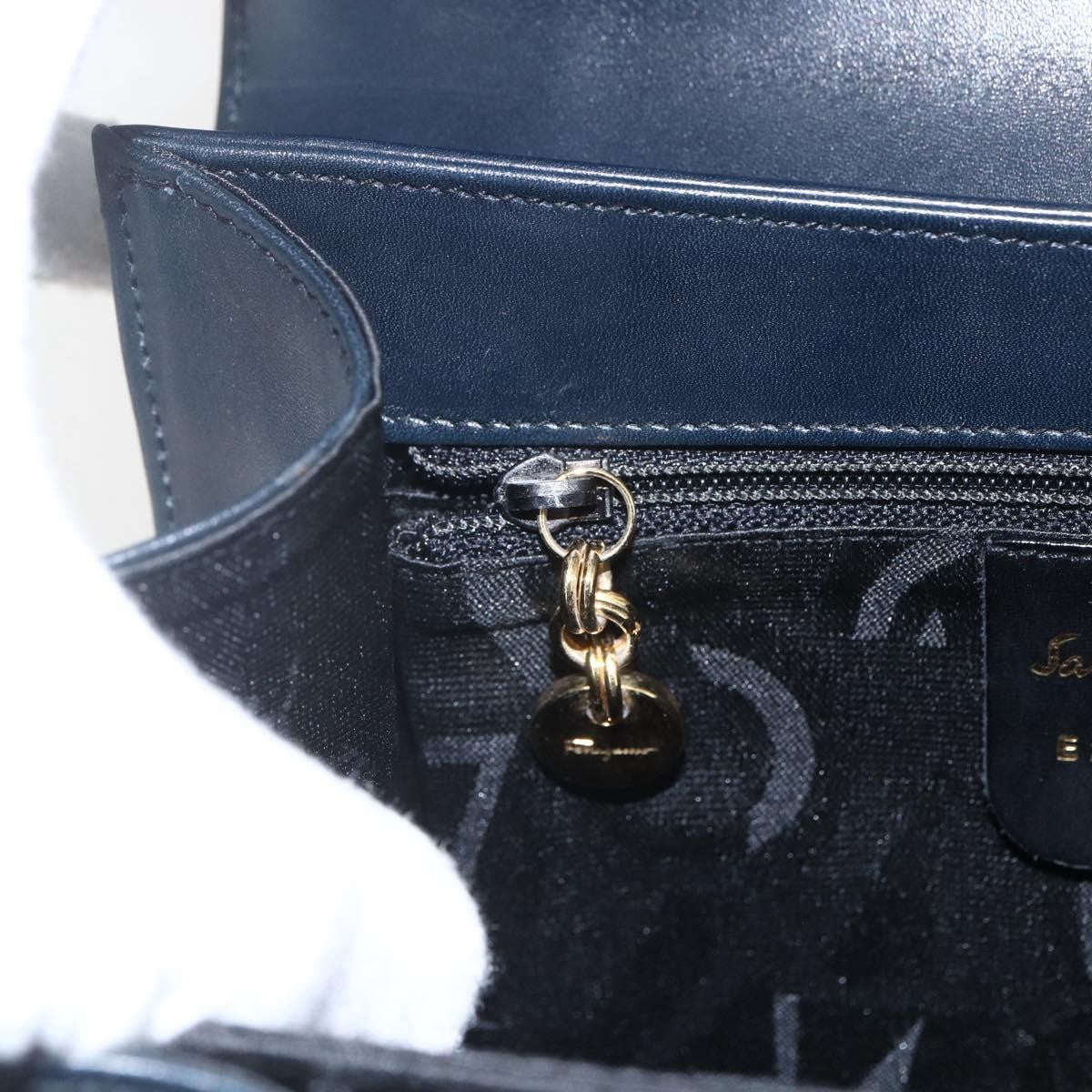 Salvatore Ferragamo Gancini Convertible Top Handle Bag Leather, NAVY, LEATHER, Handbag