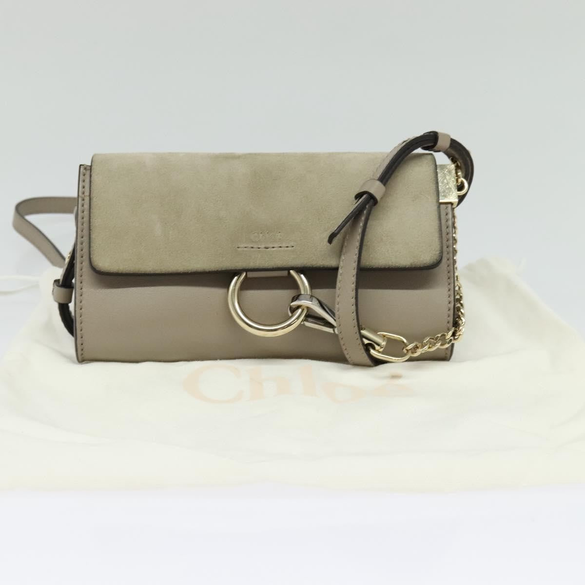 Chloe Faye Shoulder Bag Leather and Suede, Beige, Leather, Shoulder Bag