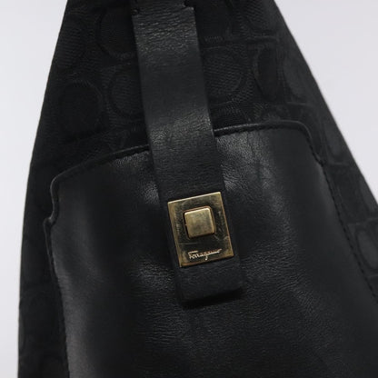 Salvatore Ferragamo Gancini Shoulder Bag Canvas, BLACK, CANVAS, Shoulder bag