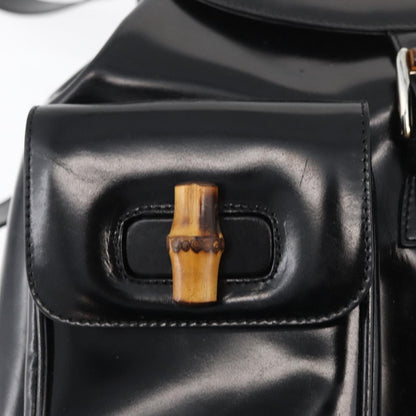 Gucci Vintage Bamboo Backpack Patent leather, Black, Patent Leather, Backpack