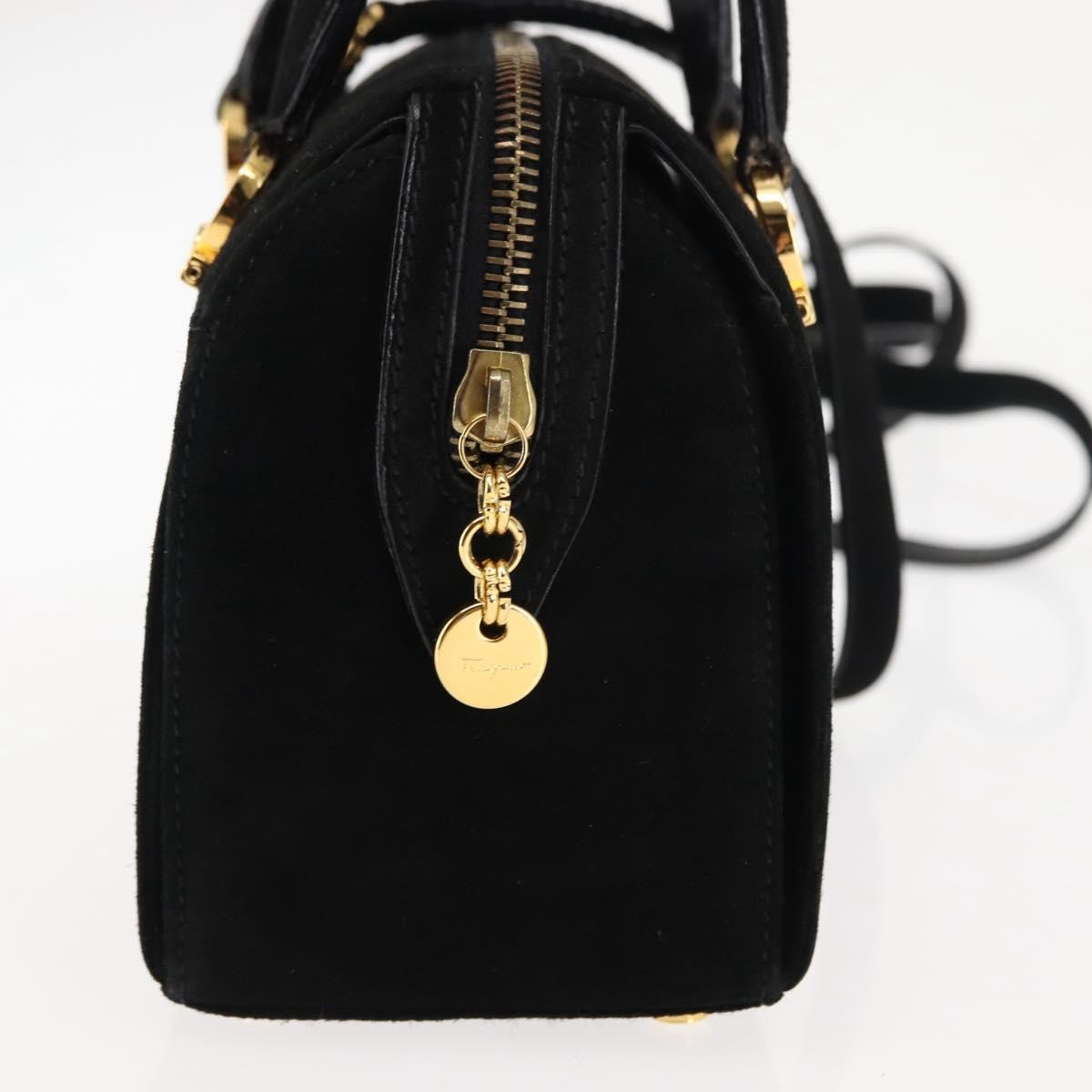 Salvatore Ferragamo Gancini mini handbag Canvas, BLACK, SUEDE, Handbag