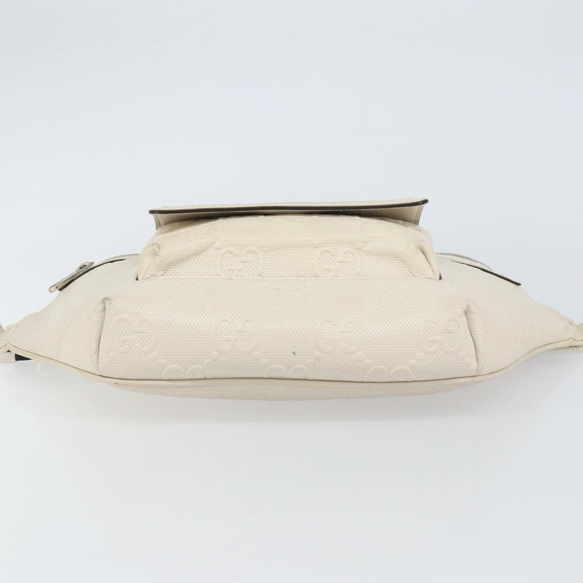 Gucci Front Pocket Belt Bag GG Embossed Perforated Leather, WHITE, LEATHER, Shoulder bag
