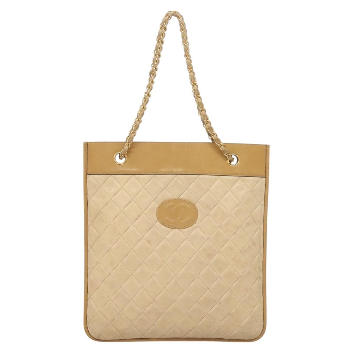 Chanel Chain Shoulder Bag Leather, BEIGE, LEATHER, Shoulder bag