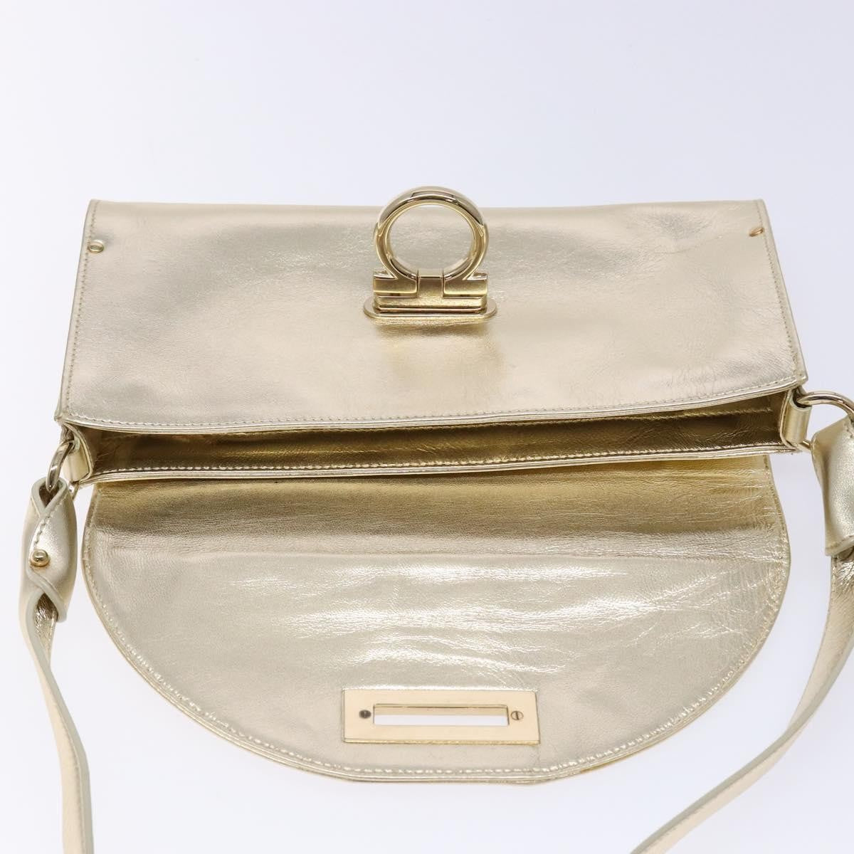 Salvatore Ferragamo Gancini Shoulder Bag Leather, GOLD, LEATHER, Shoulder bag