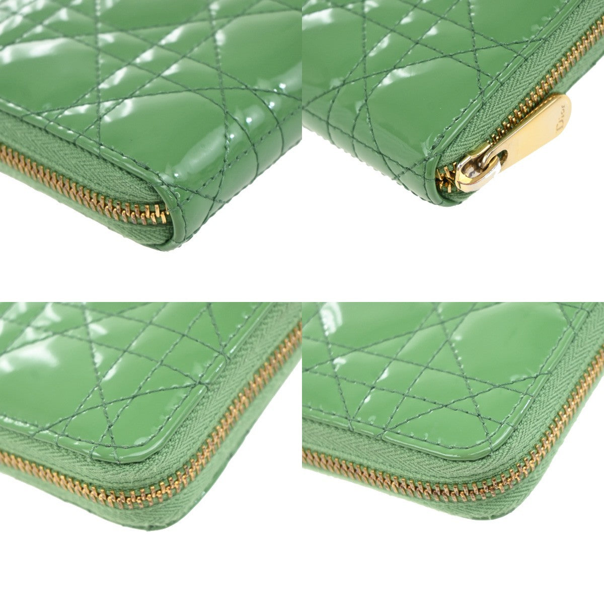 Christian Dior Lady Dior Zip Around Wallet Cannage Quilt Patent, GREEN, PATENT_LEATHER, Clutche & pouche