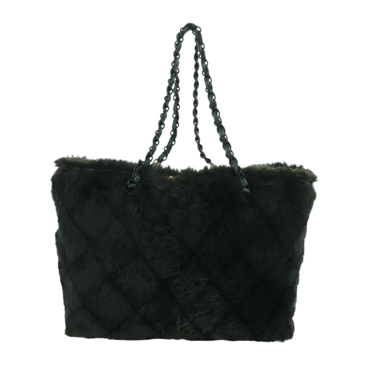 Chanel Vintage CC Chain Tote Printed Lapin Fur, GREEN, FAUX_FUR, Tote bag