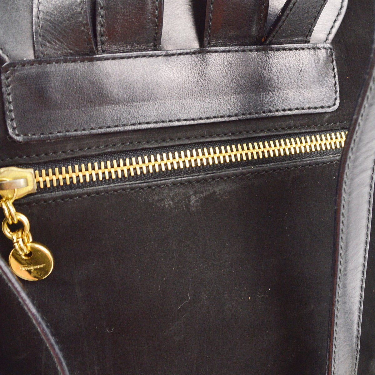 Salvatore Ferragamo Vara Flap Drawstring Backpack Leather and Suede, BLACK, SUEDE, Backpack